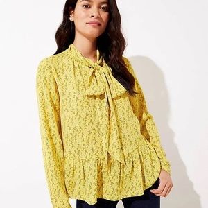 LOFT | Floral Pleated Tie Neck Blouse
